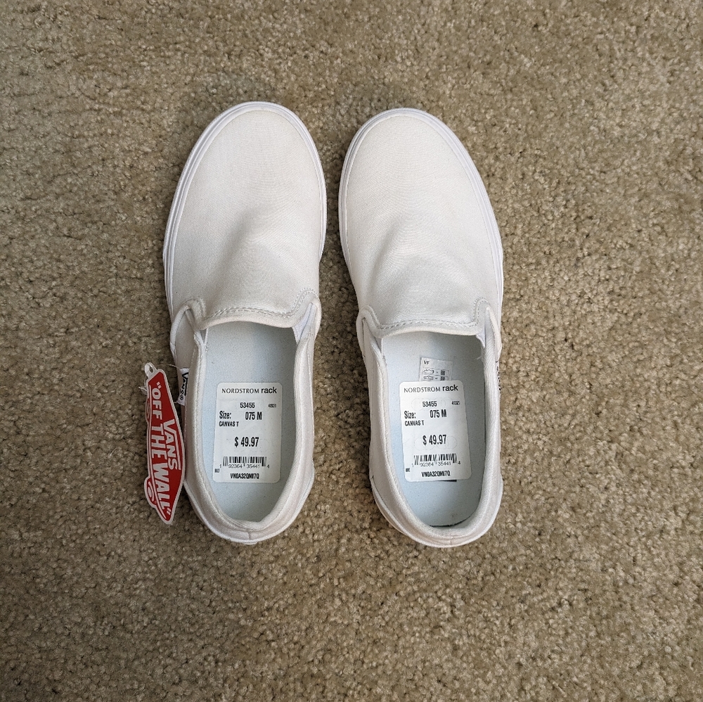 Vans white canvas slip on sneakers